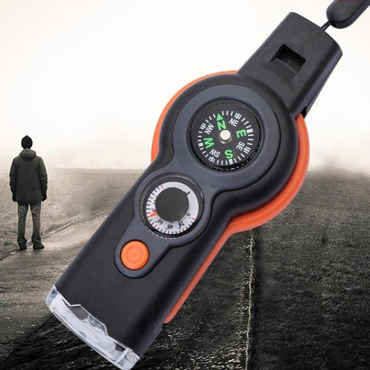7 in 1 Outdoor Survival Whistle Keychain With Compass Magnifier LED light Thermometer - My Store