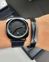 Stylish Leather Strap Watch with bracelet - My Store